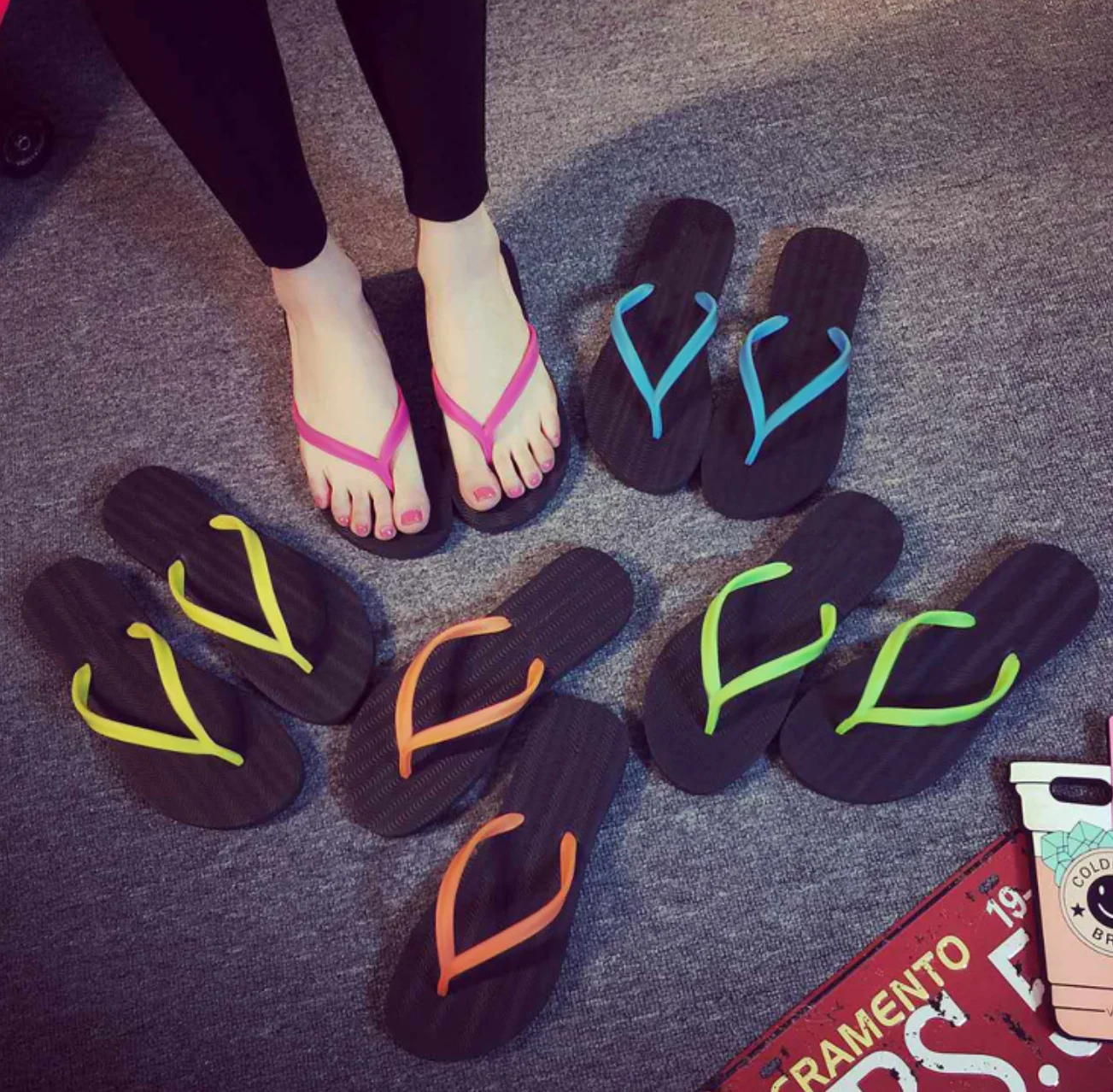 

High quality eco friendly ladies latest fashion flip flops, Blue, pink, yellow, orange, green