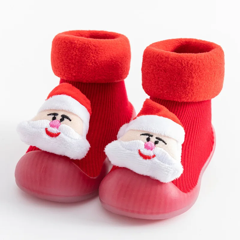 

2021 Christmas Baby Shoe Socks With Bowknot Toy Terry Thick Winter Anti Slip Rubber Sole Shoe Socks, Customized color