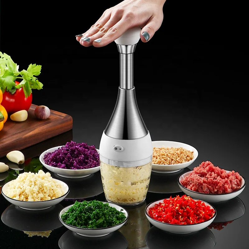 

Bowling Type Food Chopper Manual Hand Chopper Dicer Slap Press Vegetables Onions Garlic Nuts Salads Chopper Masher Stirrer Mince, Beige