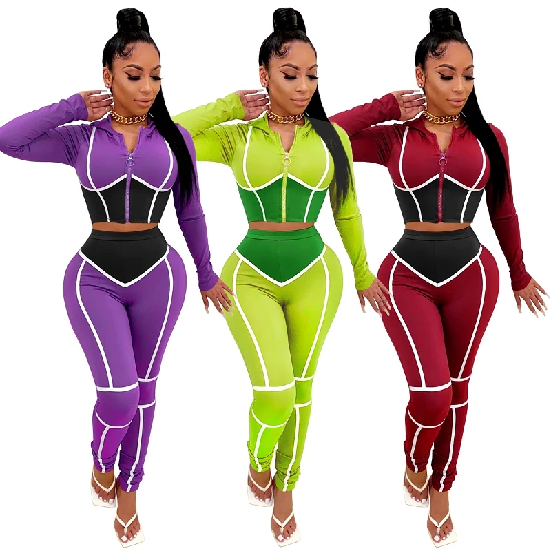 

EB-20080607 Custom logo two piece pants set womens sweat suits tracksuit hooded sweatshirt women's sets with patchwork