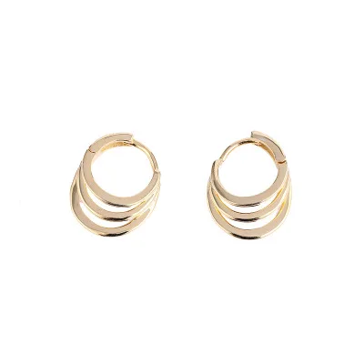 

Plain 925 Sterling Silver Earrings Double Ring Earrings Gold Triple Circle Round Earrings