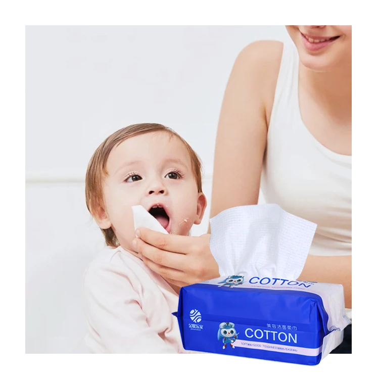 

China Factory custom 75gsm soft organic cotton baby dry wipes for hands and face, White