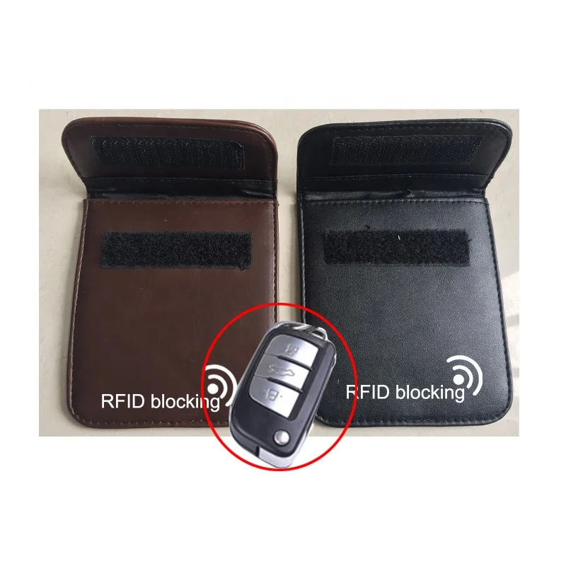 
custom PU leather key fobs RFID blocking mini faraday key bag 