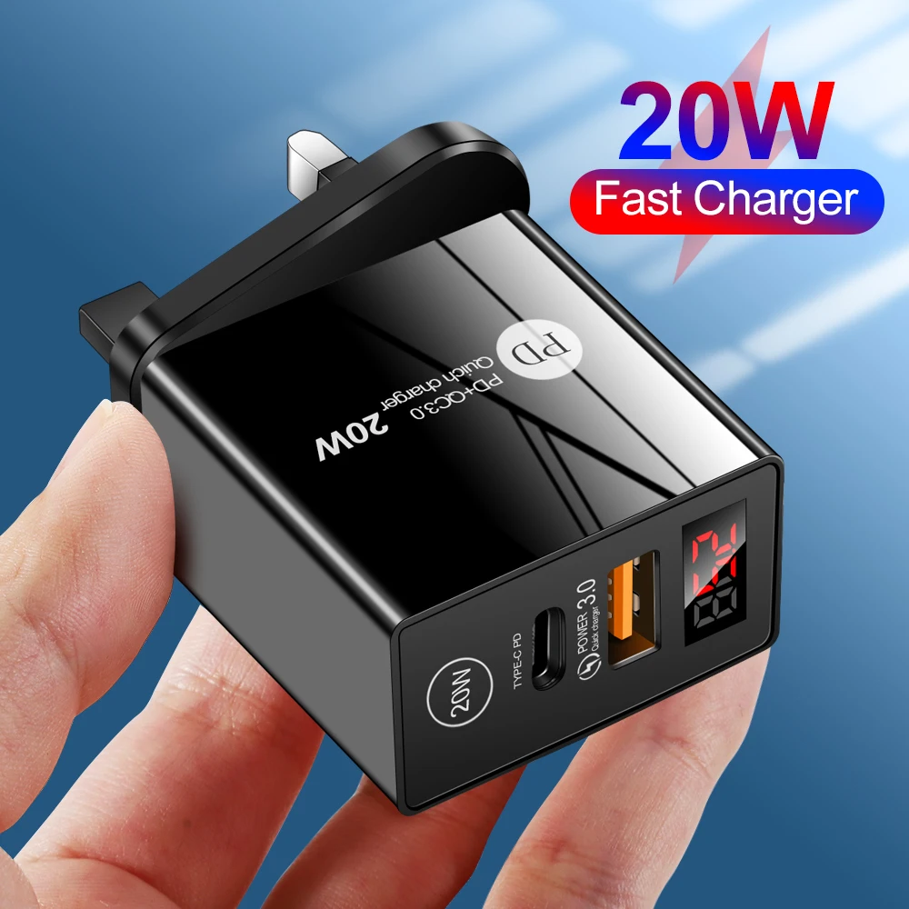 

DHL Free Shipping 1 Sample OK Fast Charger Type C USB Wall Charger 20W LED Digital PD Travel Charger Amazon Top Seller