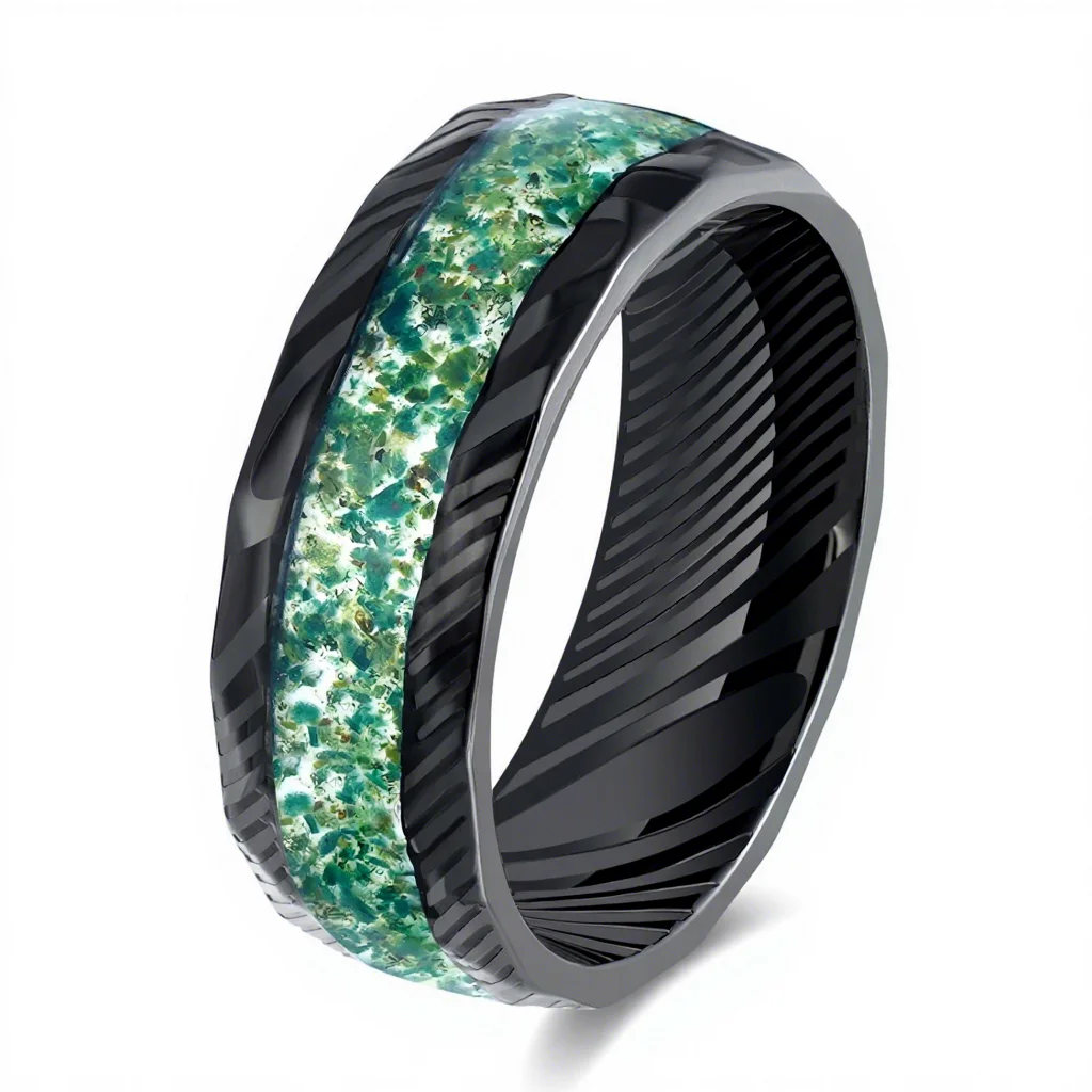 POYA Vintage Unisex Black Stainless Steel Ring 8mm Aquatic Plant Jewelry Engagement Gift Fashionable Jewelry Rings
