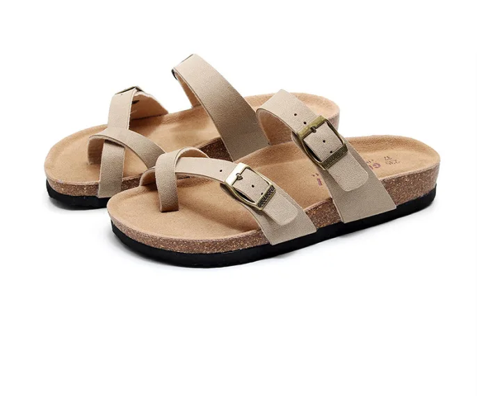 

Drop shipping clip toe with flat bottom large size buckle sandals for women, Multicolor