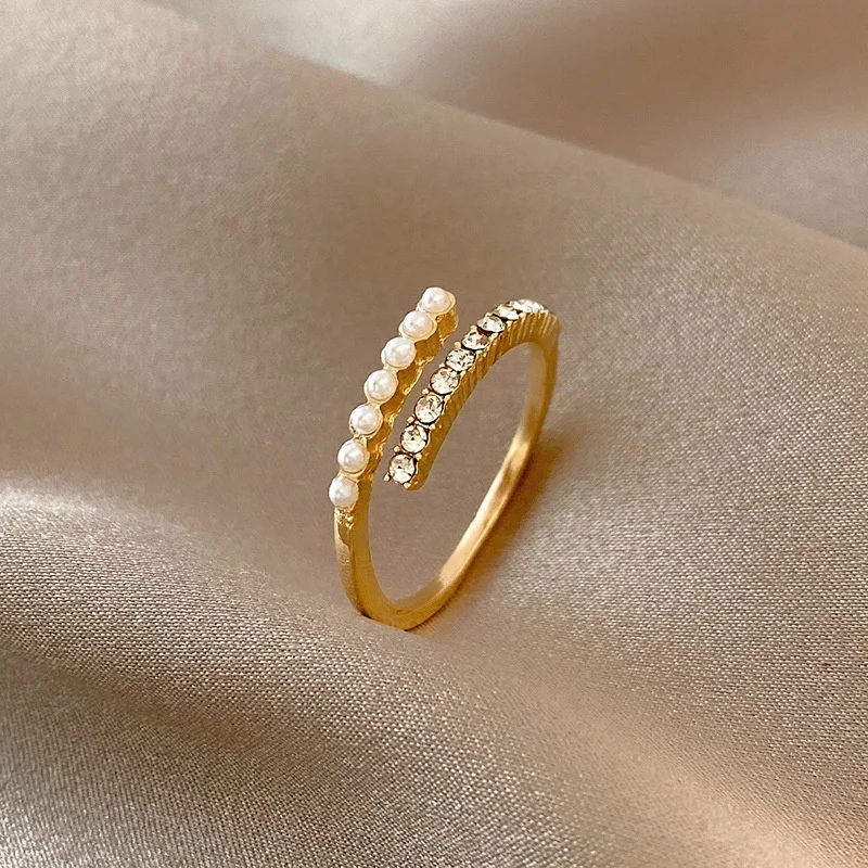 

Plated 18K Gold Jewellery Zircon With Natural Fresh Water Jewelry Women Open Pearl Ring