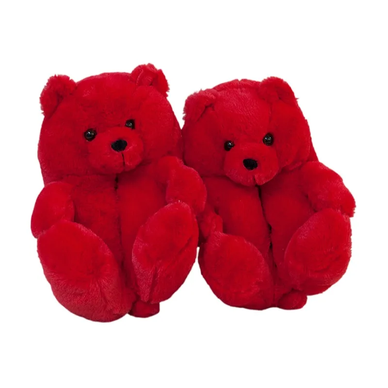 

Hot sale Fluffy bear foot slippers wholesale Faux Fur Cute teddy bear slippers, Any color available