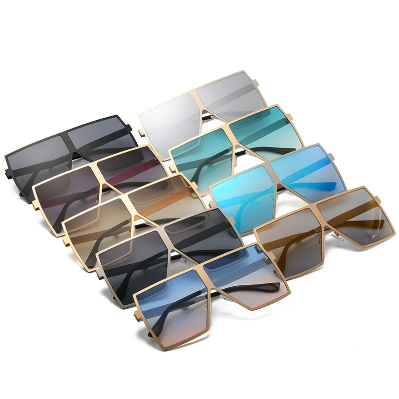 

New Fashion Design High Quality Custom Logo Big Metal Frame Oversized Stylish Gradient Mirrored Square Men Women Sunglasses