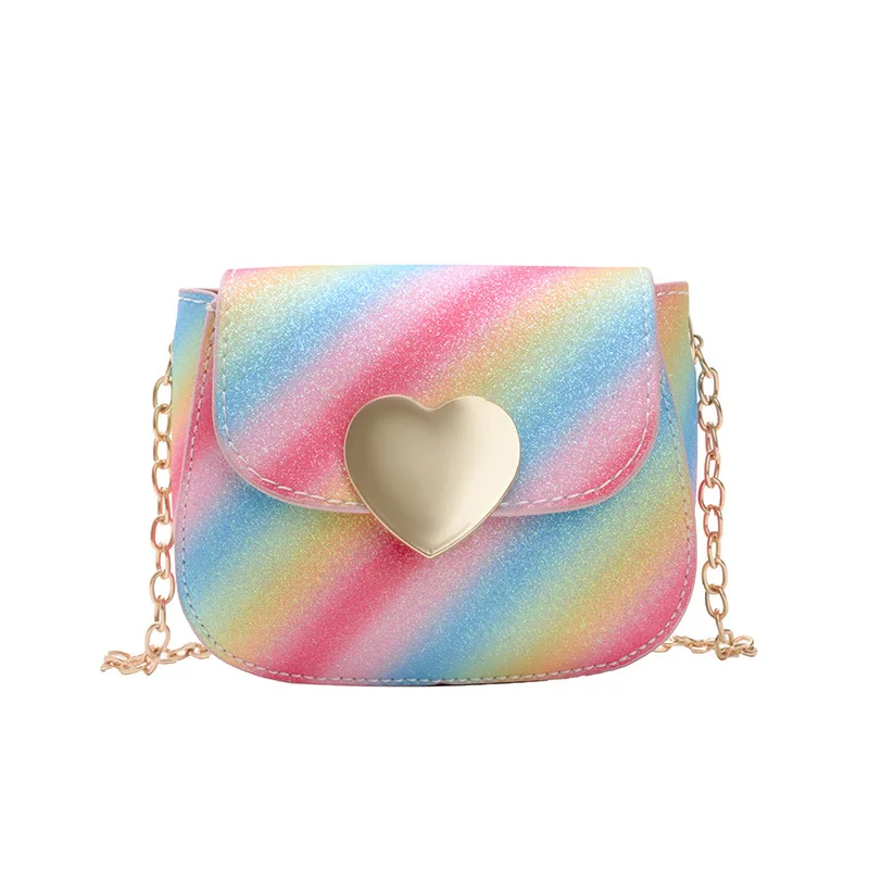 

2020 new korean girls heart leather mini rainbow handbags wallet coin purse for kids, Picture