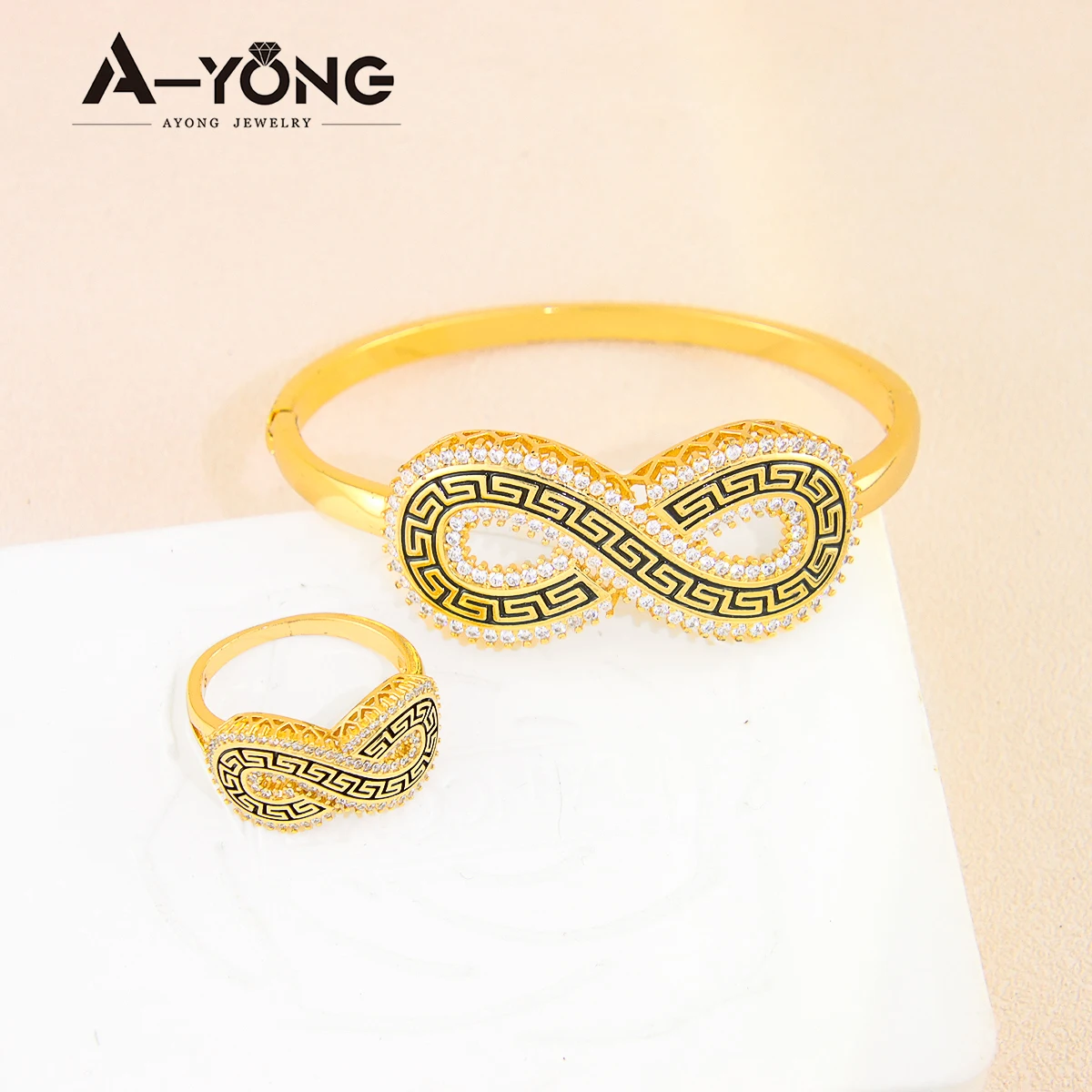 New Personality Trend Infinity Zircon Jewelry Sets Bangle Bracelet with Ring Set Jewelry