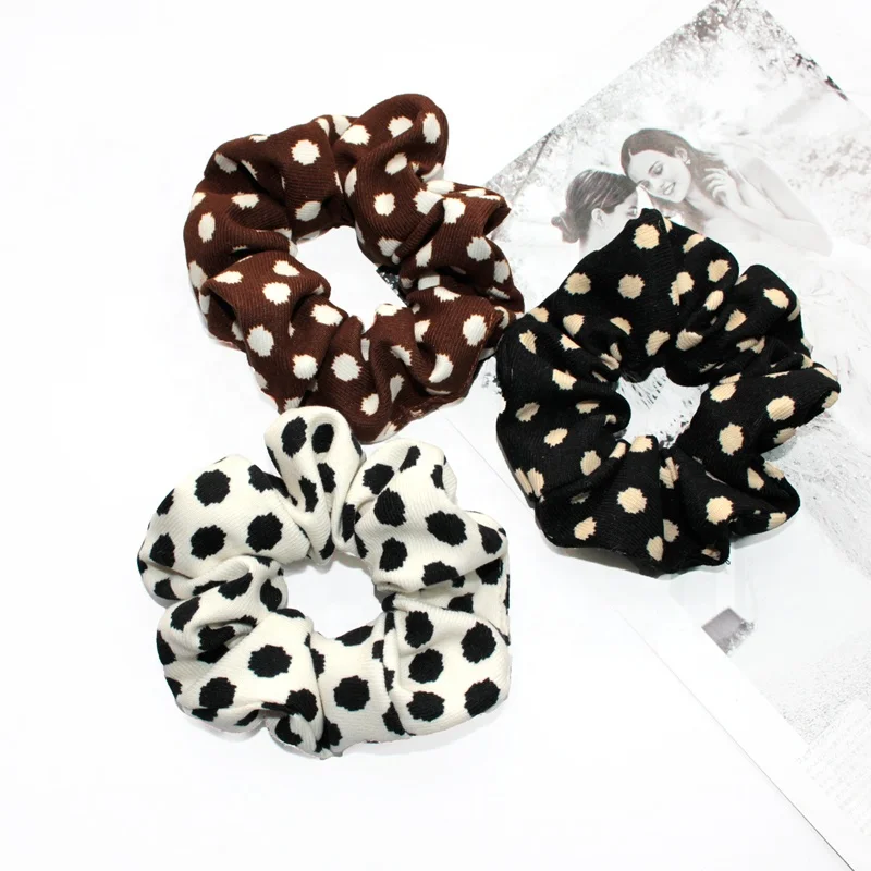 

Cheap wholesale hair scrunchies round dot pattern fabric elastic hair tie