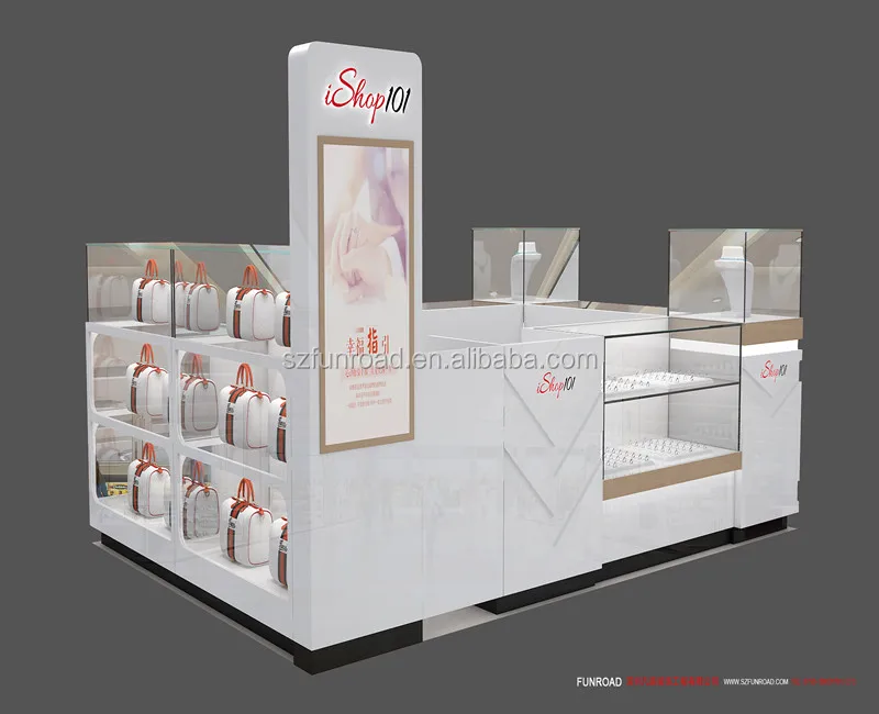 Best sell wooden glass Jewelry display kiosk for jewelry / handbag / watch store display