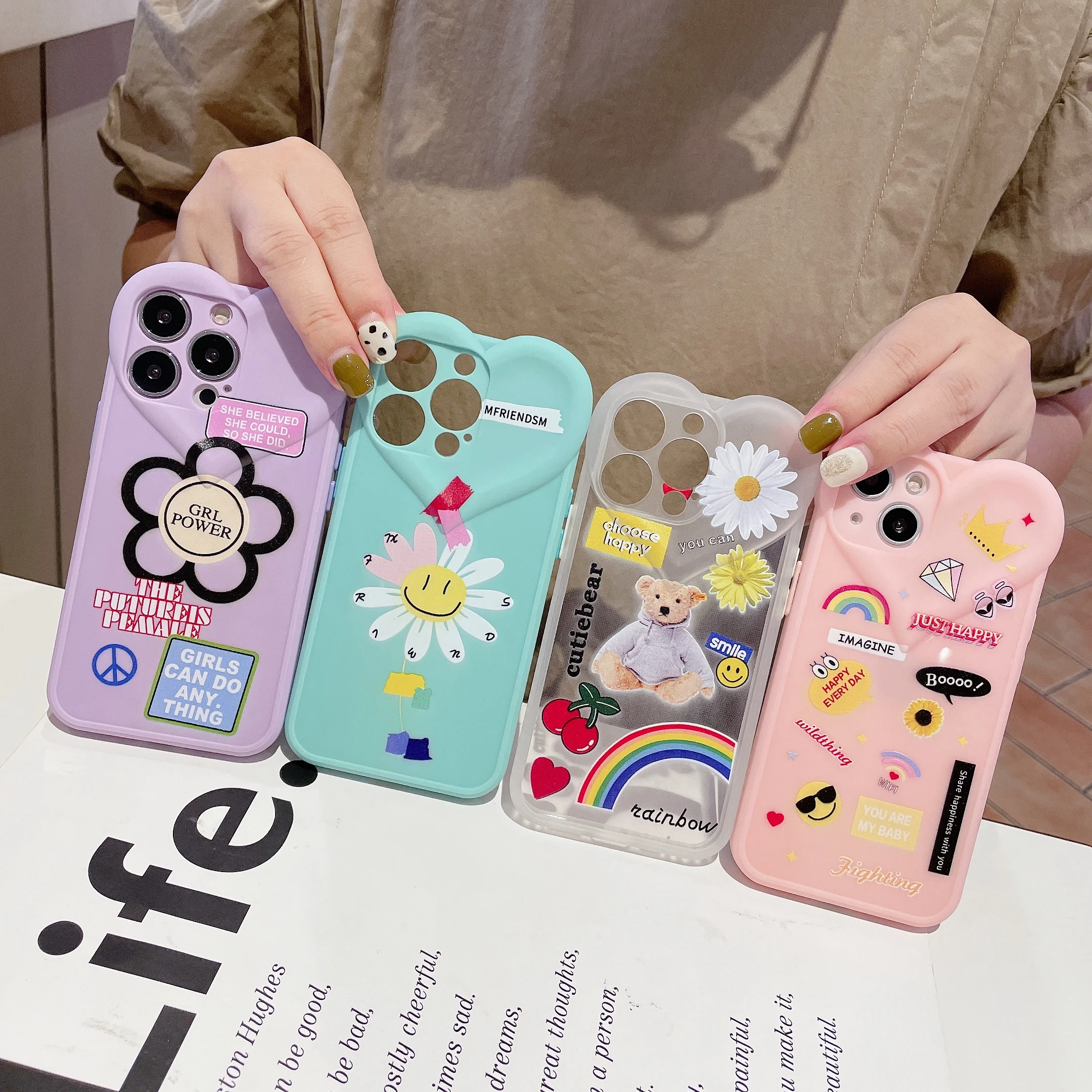 

For iPhone 13pro New Simple Matte Love Lens TPU Soft Shell Skin-friendly Printing Bear Apple 13 Phone Case, 4 colors