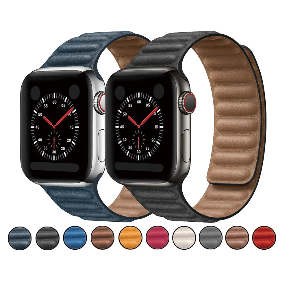 

42mm 44mm Wristbands Magnetic Leather Link Solo Loop Correas Watch Bands Original For Apple iWatch Strap 7 41mm 45mm, Various colors