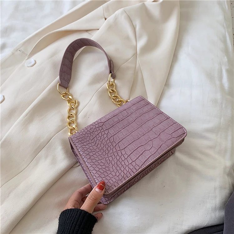 

2020 new fashion small square crocodile stone pattern chain shoulder tote ladies purses bags women handbags, Black,beige,purple,green