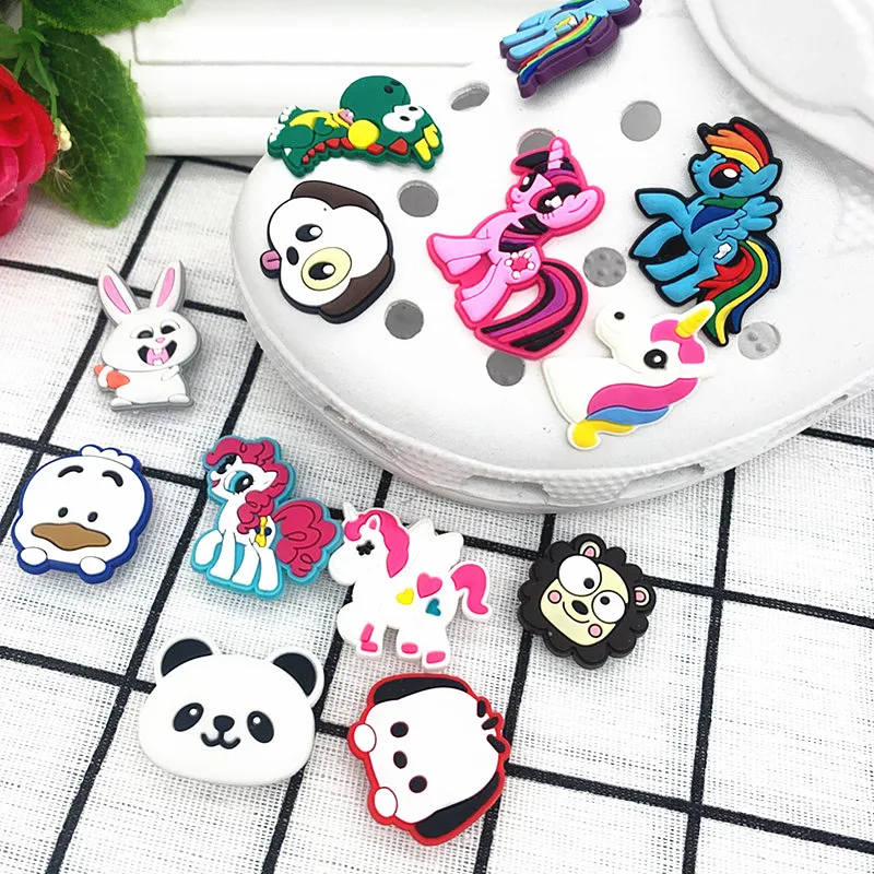 

New Style Clog Charms For Sandals Unicorn Anime Clog Charms Soft PVC Animal Dog Accessories For Shoes, As picture