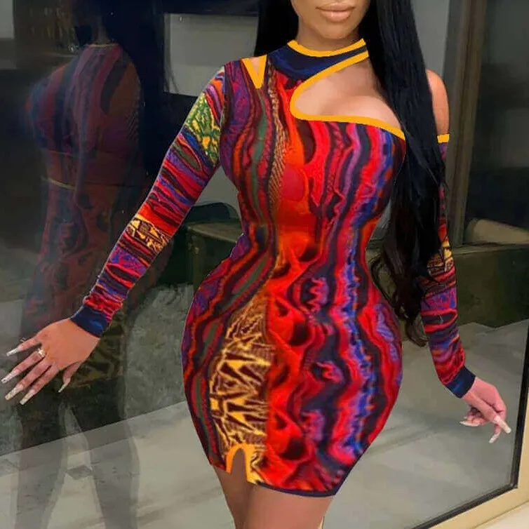 

2021 Hot Spring Street Wear Printed Plus Size Dresses For Women Long Sleeve Urban Streetwear Clothing Longsleeve Dresses, Red