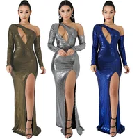 

HG1987 Sequin Women Dress Off Shoulder High Split Maxi Dress Fashion Evening Dress