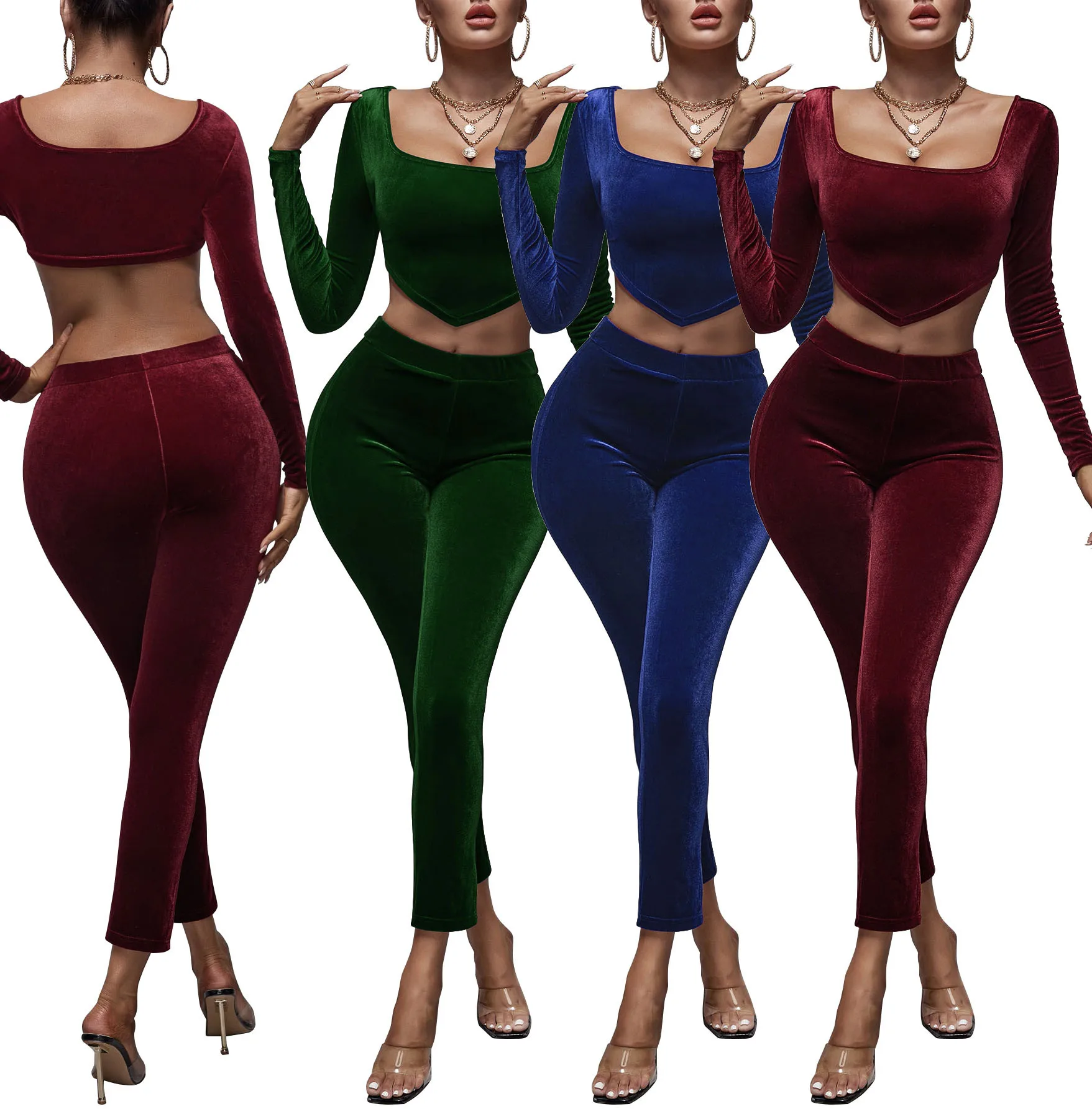 

Autumn Sexy Pants Set Women Casual Two Piece Long Sleeve Sets Fashion Solid Color 2 Piece Sets