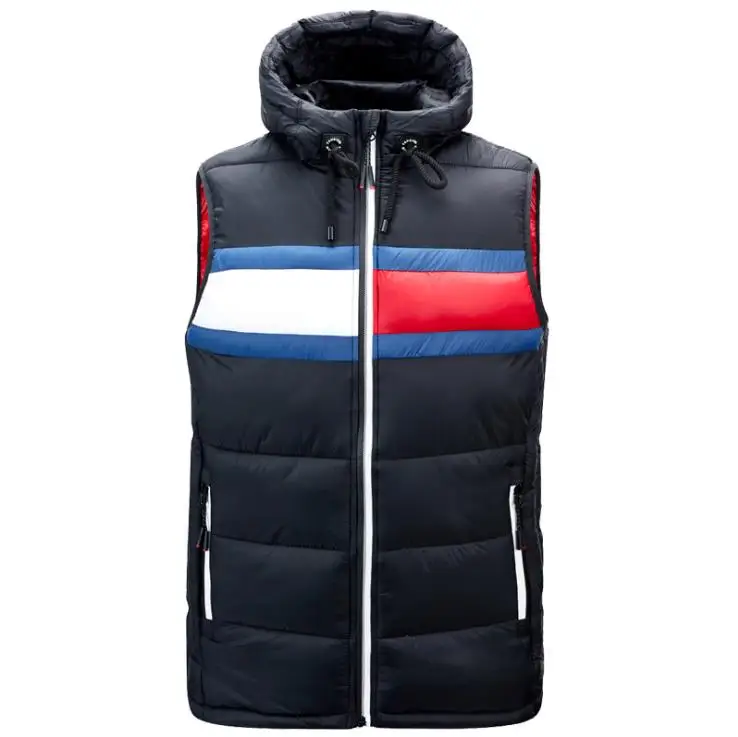 

New autumn winter Hooded jacket vest for men Stitching color Men's stitching coat light cotton men Sleeveless coat