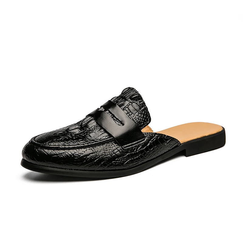 

Luxury Brand Men Crozzling Slippers Sandals Gold Chain Shoes Leather Slipper Slides Causal Tor Gentleman Flats Male Flip Flops