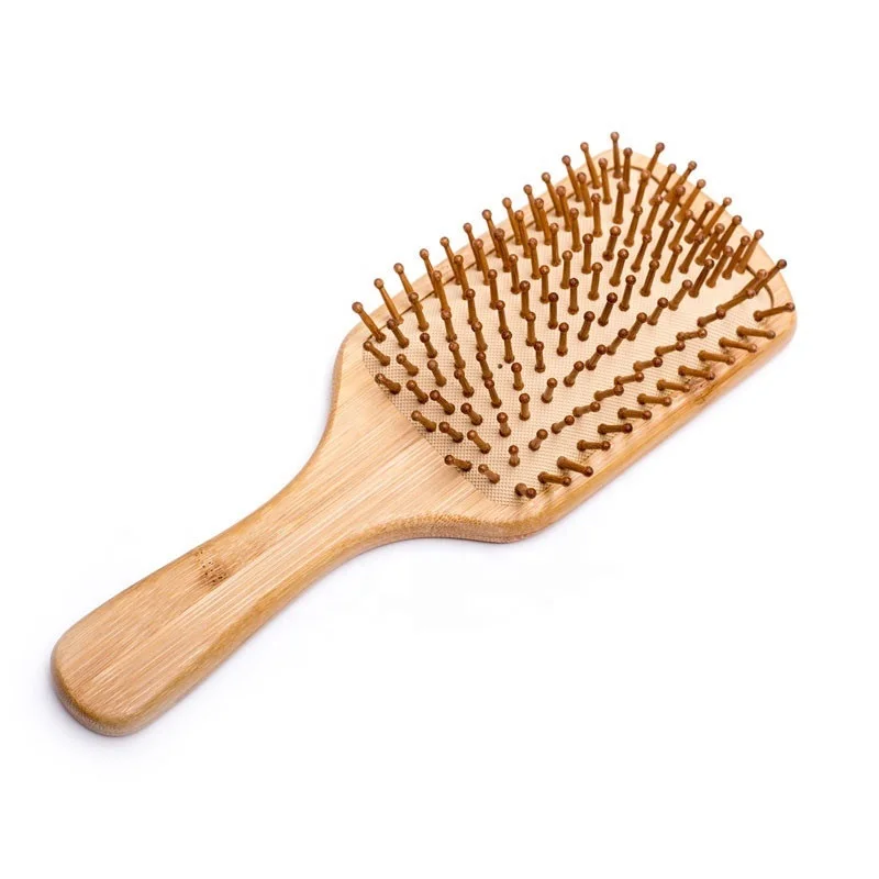 

100% Plant-Based BPA-Free Detangling Brush Anti-static customized logo Bamboo Massage hairbrush Elastic Air Cushion Comb