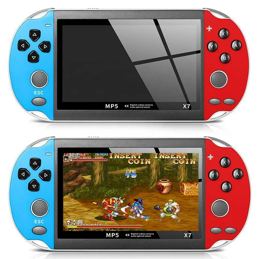 

Newest 64 Bit 4.3 inch 8GB/24GB Memory Handheld Game Consola X7 Built in 3000 Retro Games Support 64GB TF Card AV Output, Red blue,yellow,red,blue,red yellow