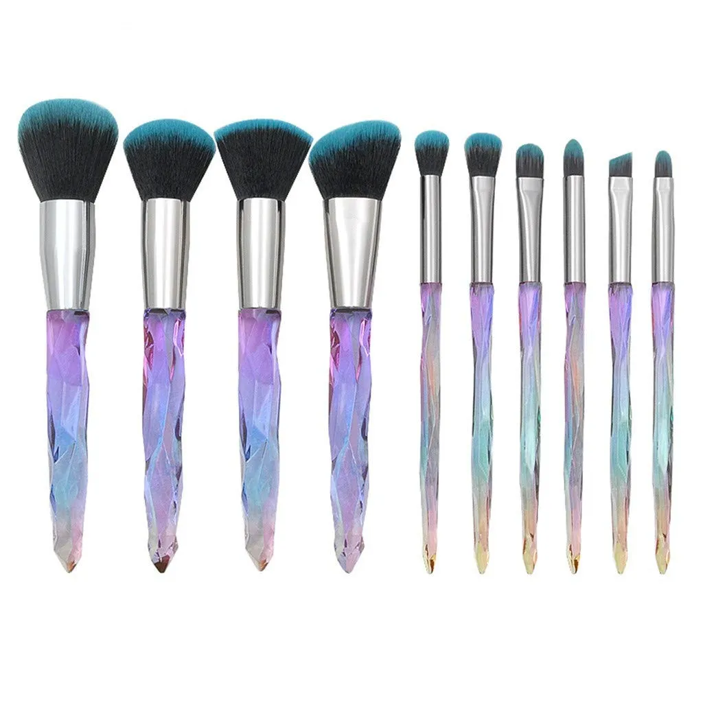 

10Pcs Crystal Make Up Brushes Set Powder Foundation Blush Brush Eye Shadow Beauty Makeup Tools, As the picture