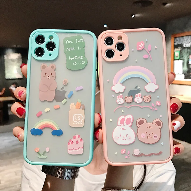 

Cute cartoon bear rainbow kawaii smart phone case 11 XR XS for iphone 12 pro max i phone cases cover phone