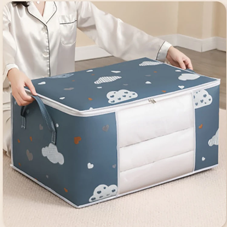 50/75L Customizable Quilt Storage Bag Non-woven Clothes Quilt Organizer Bag Large Capacity Foldable Clothing Storage Box