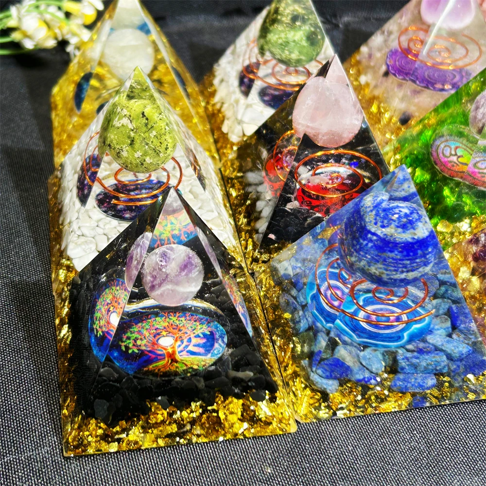 Wholesale factory price Crystal crafts polishing product resin pyramid with levitated sphere For gift for decoration