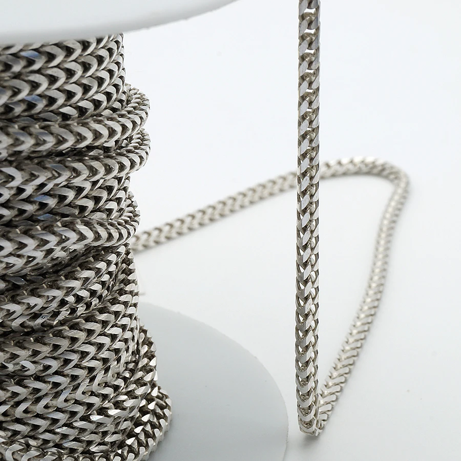 

Real Pure 925 Sterling Silver Franco Chain Roll 3mm Fox Tail Chain For Necklace Jewelry Making Supplies