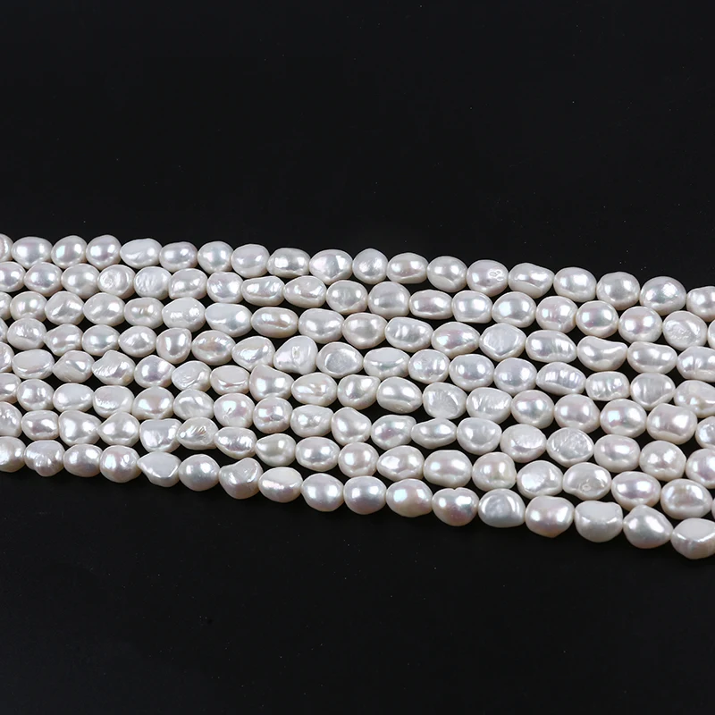

9-10mm AAA Through Hole Cultured Natural White Real Freshwater Baroque Pearl Strand, White (customized)