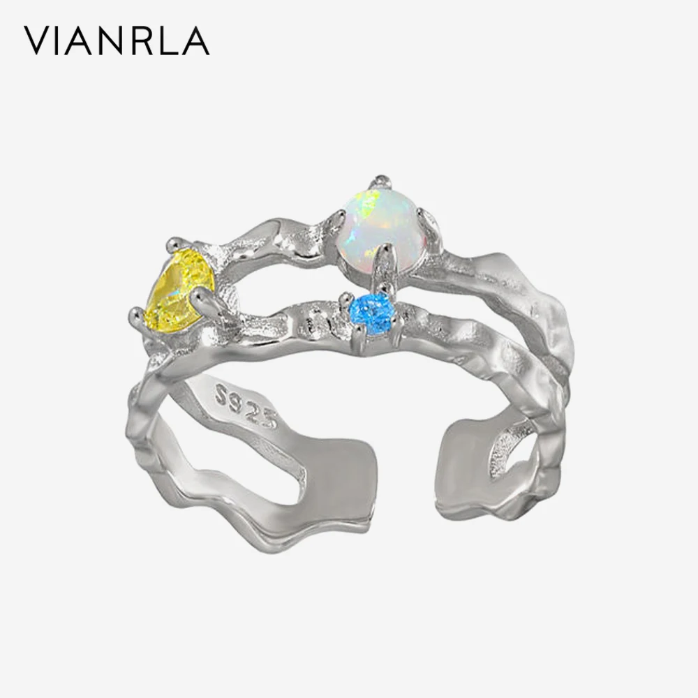 

VIANRLA 925 Sterling Silver Opal Irregular Shape Adjustable Ring Colorful Zircon Hollow Women Jewelry Gift Drop Shipping