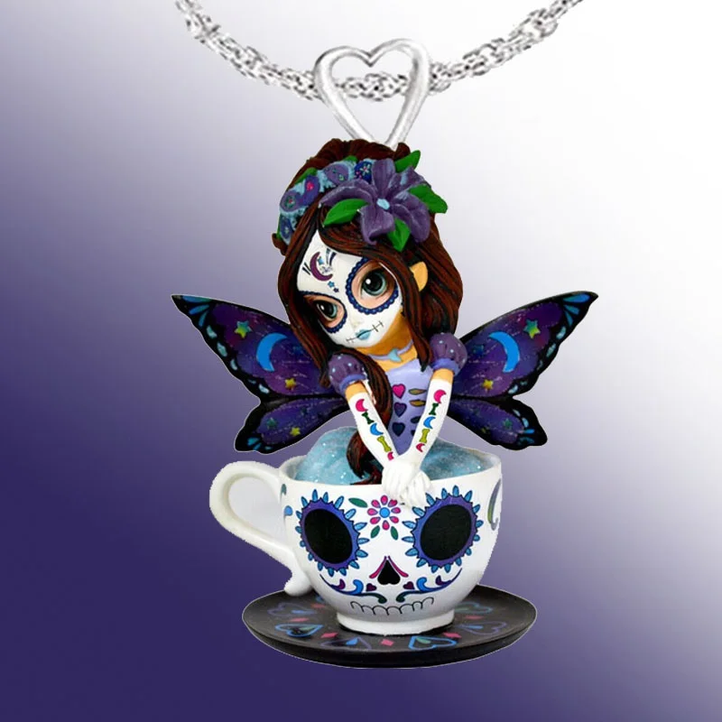 

Elegant Glamour Lady Resin Accessories Exquisite Girl Fashion Jewelry Dark Purple Grimace Girl Coffee Cup Necklace