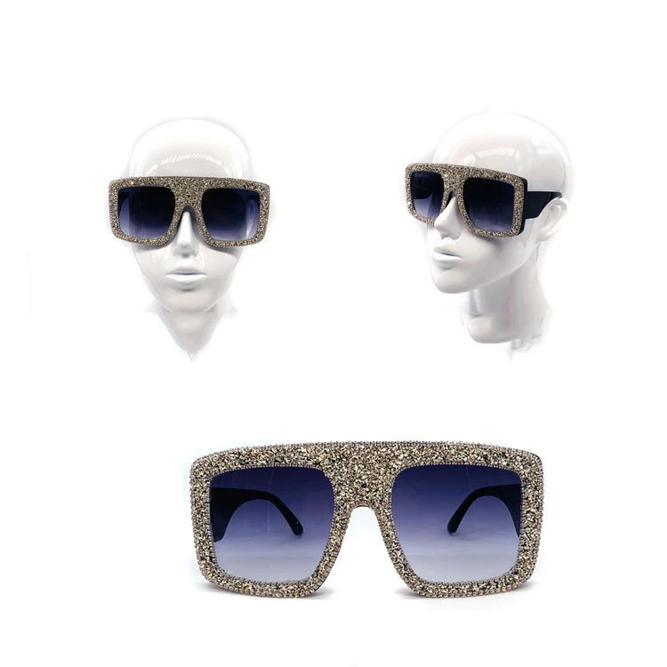

New elegant sunglasses trendy oversized square sunglasses women diamond rimless sun glasses handmade rhinestone sunglasses