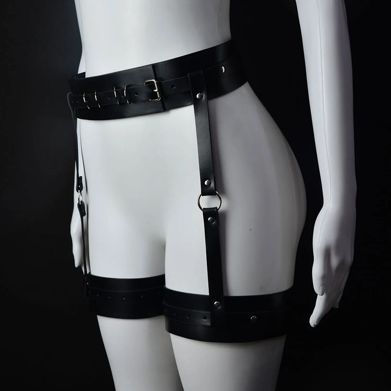 

Erotic Hot Sexy Black Pu Leather Harness Bandage Hollow Garter Belt Lingerie Women