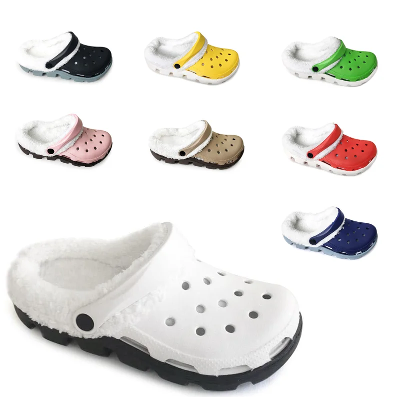 

Quality Winter Warm Croc Shoes Unisex Home Slippers Plush Women's Clogs Non-slip Casual Shoes Hard-wearing Cotton Slippers