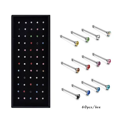 

Jachon 60 40Pcs/Set Nose Ring Fashion Body Jewelry Colorful Crystal Stainless Steel Nose Ring Piercing Nose Stud