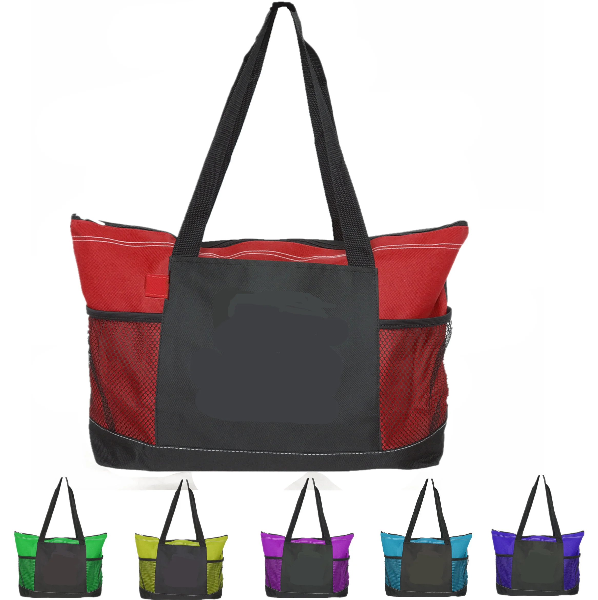 

China Factory Price Two-Tone Accent Gusseted Polycanvas Zipper Tote Bag With Drink Holder, As picture or as your request