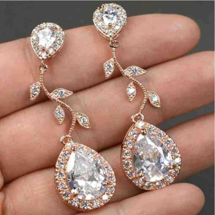 

zircon earring full of drill drops 18k rose gold women jewelry fashion accessories