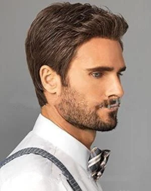 

Jhcentury Fashion Men Brown Short Straight Hair High Temperature Silk Wig Cover Gentleman Hairdos