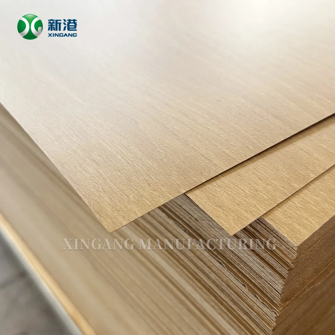 product-1-1 Wood grain HPL laminate bonded to a board core, edge visible in a factory stack