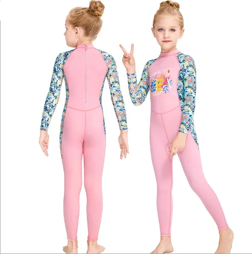 

Kids Girls Full Body Thermal Swimsuit for Toddler Youth Children Teen, Long Sleeve Child Scuba Diving Surf Suit One Piece, Purple/pink/blue