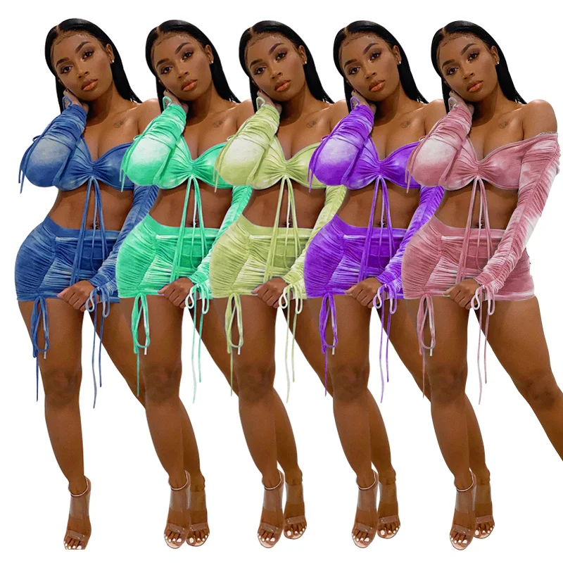 

2021 new arrival spring summer Print dyed skirt tube top short skirt plus size dress two piece set women clothes outfit clothing