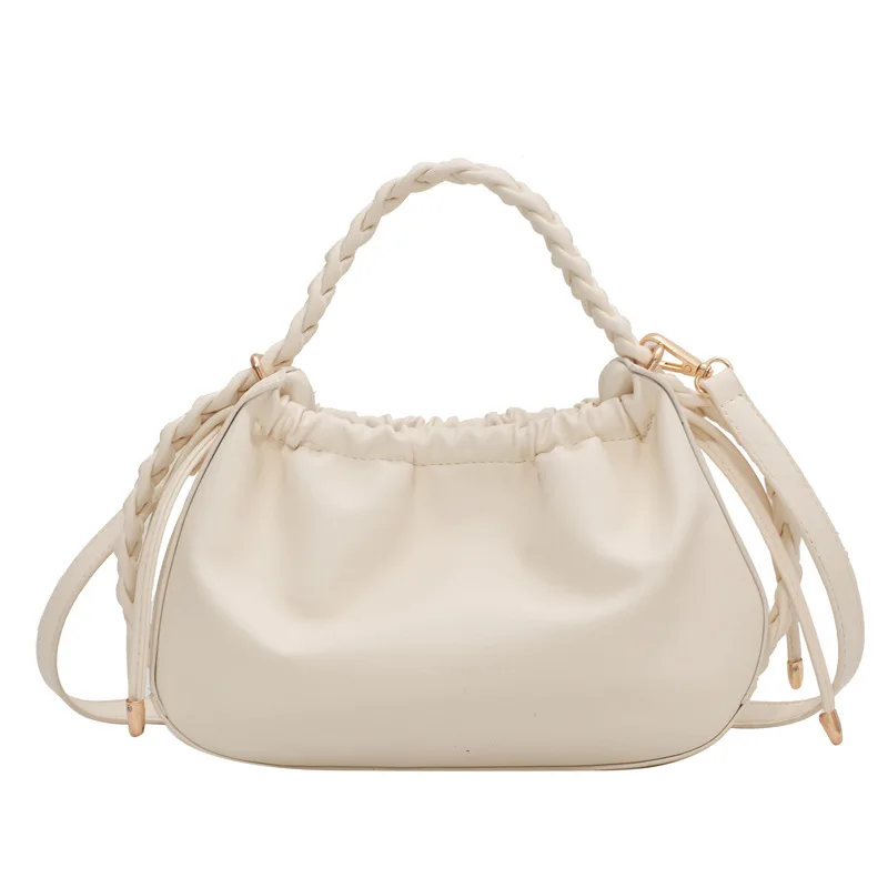 

2021 fashion solid color pu leather cloud bag woven handle handbags ladies shoulder sling tote purse, 4colors