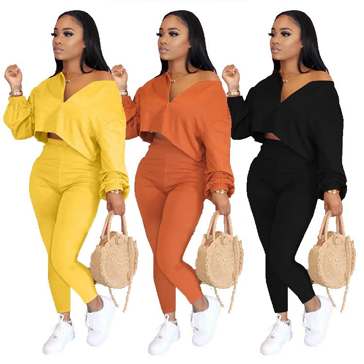 

D96963 clothes plus size Women's casual two piece set women clothing long sleeve trouser womens two piece summer outfit