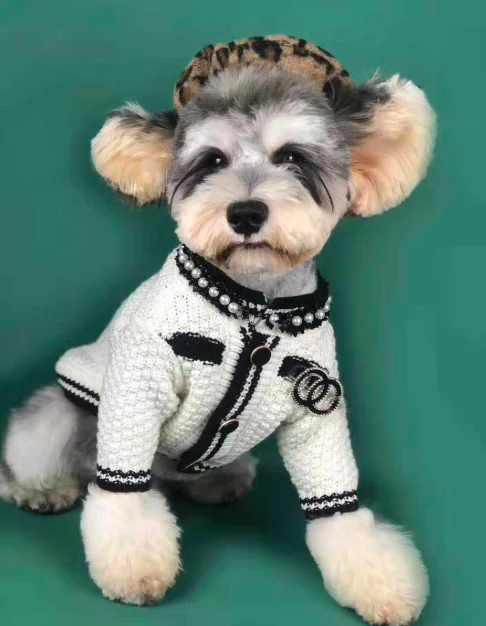 

Barato Ropa De Perro Fashion Logo Dog Clothing Winter Small Fragrant Sweater Cardigan Schnauzer Teddy Corgi Cat knit Pet Clothes, White, black