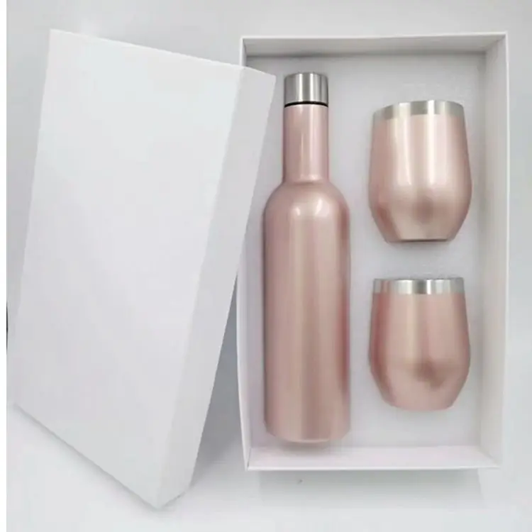 

500ml 17oz Stainless Steel Vacuum Insulated wine tumbler gift box set luxury wine glass bottle set with two egg tumblers